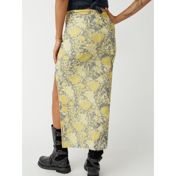 Free People Yellow and Gray Midi Skirt - Picture 9 of 11